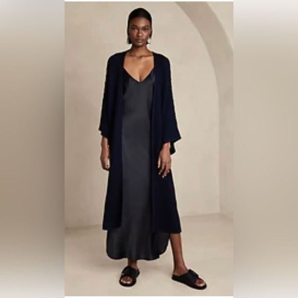 NWT Banana Republic Jasmine Cotton Duster Cardigan. Navy. Medium/Large - Picture 1 of 9
